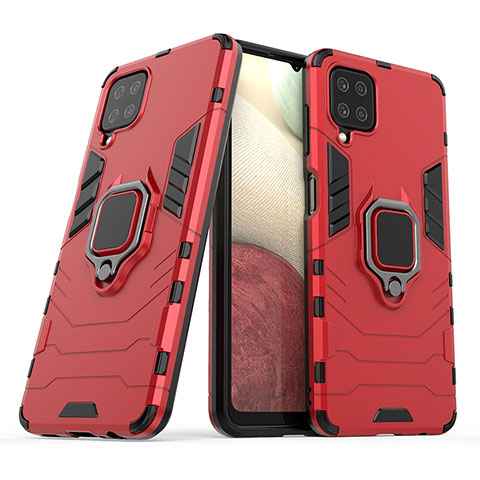 Custodia Silicone e Plastica Opaca Cover con Magnetico Anello Supporto S02 per Samsung Galaxy M12 Rosso