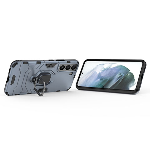 Custodia Silicone e Plastica Opaca Cover con Magnetico Anello Supporto S02 per Samsung Galaxy S21 5G Blu