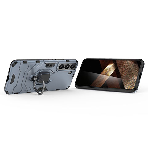Custodia Silicone e Plastica Opaca Cover con Magnetico Anello Supporto S02 per Samsung Galaxy S24 Plus 5G Blu
