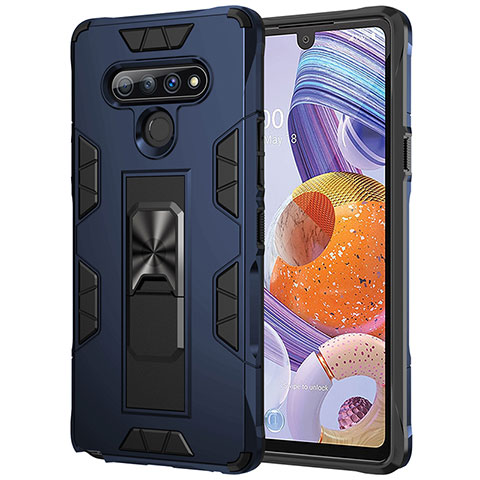 Custodia Silicone e Plastica Opaca Cover con Magnetico Anello Supporto S03 per LG Stylo 6 Blu