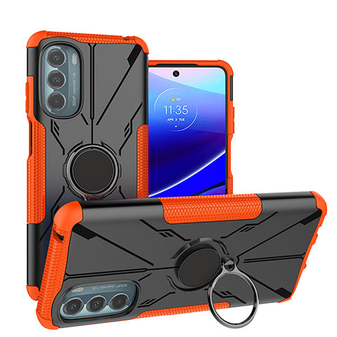 Custodia Silicone e Plastica Opaca Cover con Magnetico Anello Supporto S03 per Motorola Moto G Stylus (2022) 4G Arancione