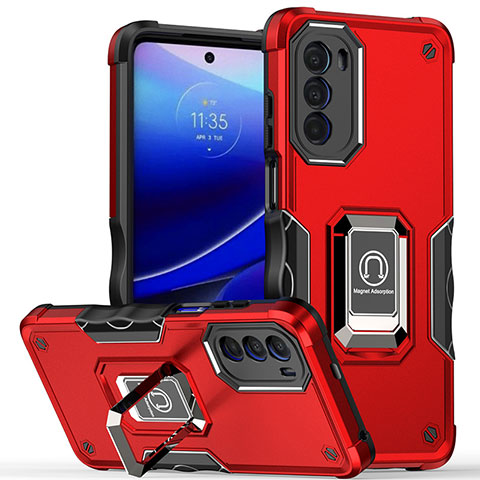 Custodia Silicone e Plastica Opaca Cover con Magnetico Anello Supporto S03 per Motorola Moto G82 5G Rosso