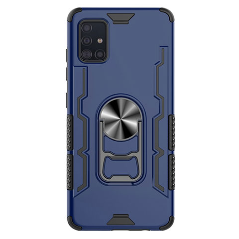 Custodia Silicone e Plastica Opaca Cover con Magnetico Anello Supporto S03 per Samsung Galaxy A51 5G Blu