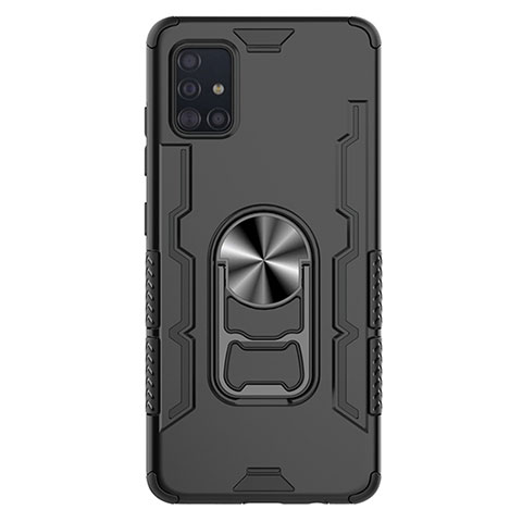 Custodia Silicone e Plastica Opaca Cover con Magnetico Anello Supporto S03 per Samsung Galaxy A51 5G Nero