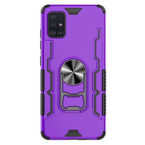 Custodia Silicone e Plastica Opaca Cover con Magnetico Anello Supporto S03 per Samsung Galaxy A51 5G Viola