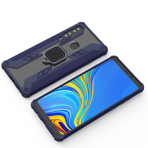 Custodia Silicone e Plastica Opaca Cover con Magnetico Anello Supporto S03 per Samsung Galaxy A9s Blu