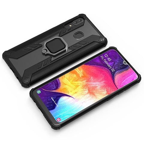 Custodia Silicone e Plastica Opaca Cover con Magnetico Anello Supporto S03 per Samsung Galaxy M10S Nero