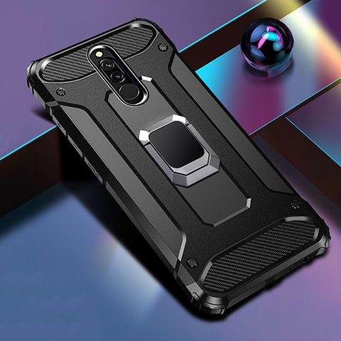 Custodia Silicone e Plastica Opaca Cover con Magnetico Anello Supporto S03 per Xiaomi Redmi 8 Nero