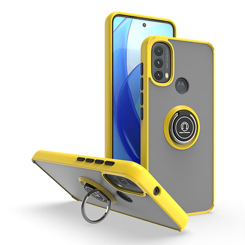 Custodia Silicone e Plastica Opaca Cover con Magnetico Anello Supporto S04 per Motorola Moto E30 Giallo