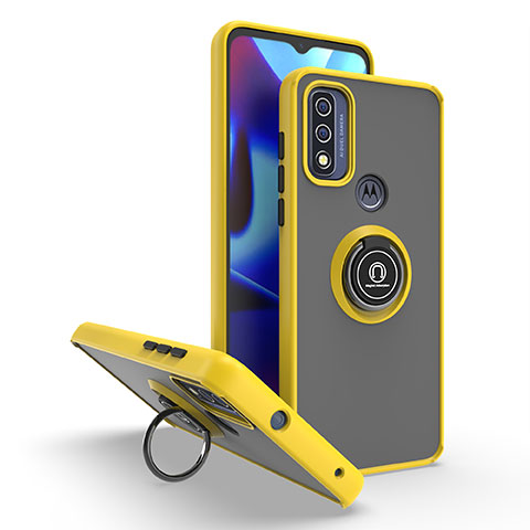 Custodia Silicone e Plastica Opaca Cover con Magnetico Anello Supporto S04 per Motorola Moto G Pure Giallo