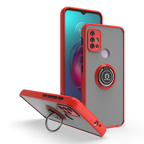 Custodia Silicone e Plastica Opaca Cover con Magnetico Anello Supporto S04 per Motorola Moto G10 Power Rosso