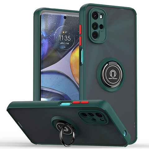 Custodia Silicone e Plastica Opaca Cover con Magnetico Anello Supporto S04 per Motorola Moto G22 Verde Notte