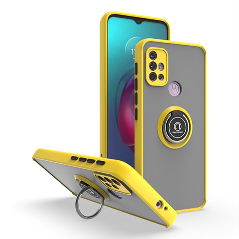 Custodia Silicone e Plastica Opaca Cover con Magnetico Anello Supporto S04 per Motorola Moto G30 Giallo