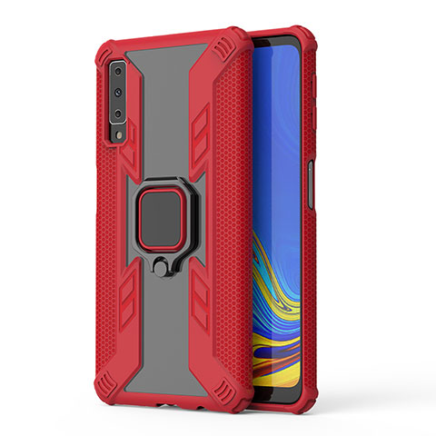 Custodia Silicone e Plastica Opaca Cover con Magnetico Anello Supporto S04 per Samsung Galaxy A7 (2018) A750 Rosso