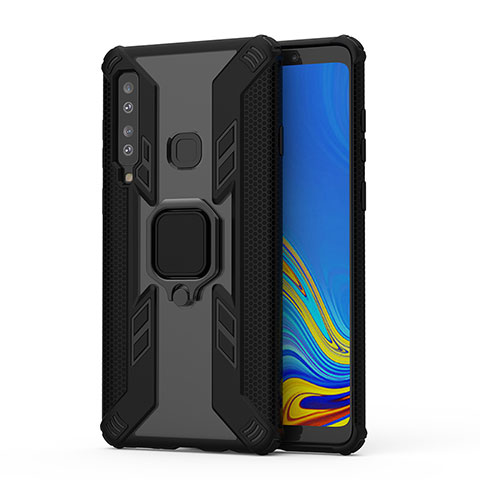 Custodia Silicone e Plastica Opaca Cover con Magnetico Anello Supporto S04 per Samsung Galaxy A9s Nero