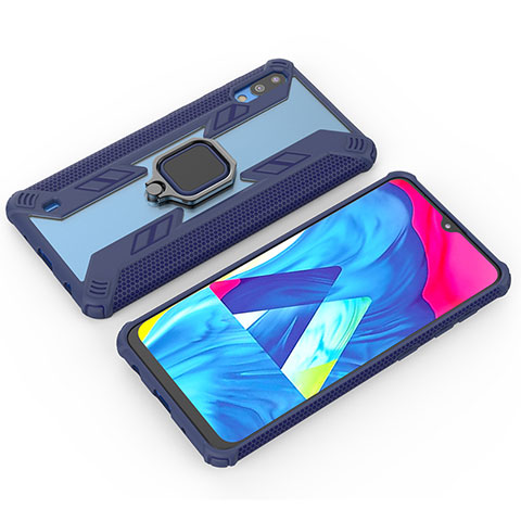 Custodia Silicone e Plastica Opaca Cover con Magnetico Anello Supporto S04 per Samsung Galaxy M10 Blu