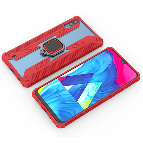 Custodia Silicone e Plastica Opaca Cover con Magnetico Anello Supporto S04 per Samsung Galaxy M10 Rosso
