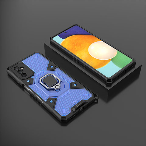 Custodia Silicone e Plastica Opaca Cover con Magnetico Anello Supporto S04 per Samsung Galaxy M52 5G Blu