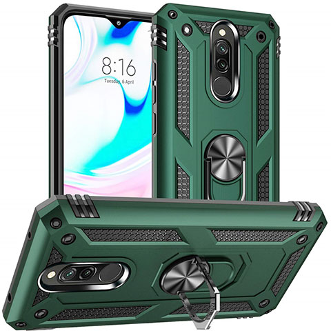 Custodia Silicone e Plastica Opaca Cover con Magnetico Anello Supporto S04 per Xiaomi Redmi 8 Verde