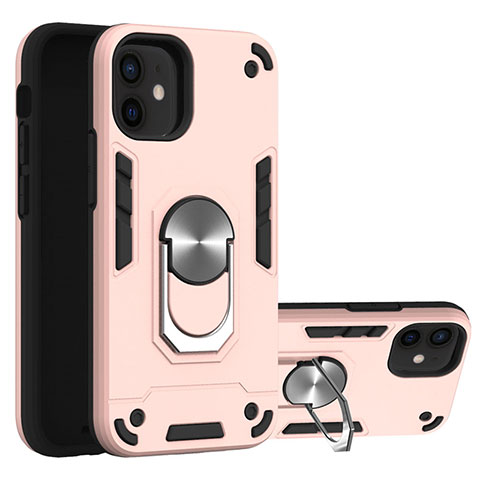 Custodia Silicone e Plastica Opaca Cover con Magnetico Anello Supporto S05 per Apple iPhone 12 Mini Oro Rosa