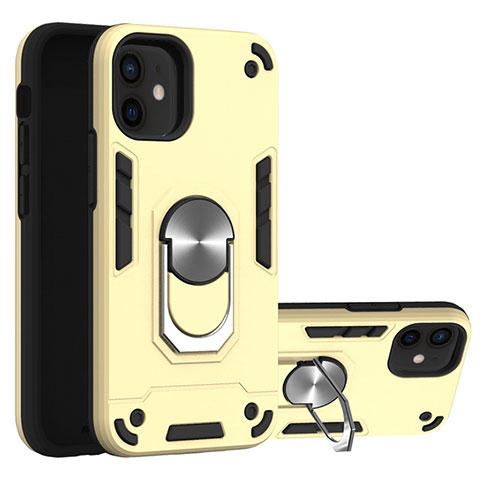 Custodia Silicone e Plastica Opaca Cover con Magnetico Anello Supporto S05 per Apple iPhone 12 Oro