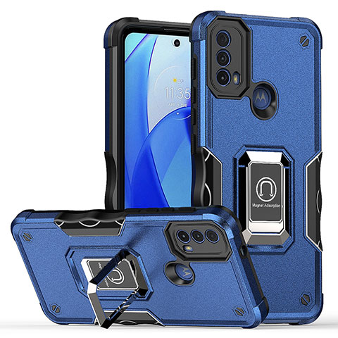 Custodia Silicone e Plastica Opaca Cover con Magnetico Anello Supporto S05 per Motorola Moto E40 Blu