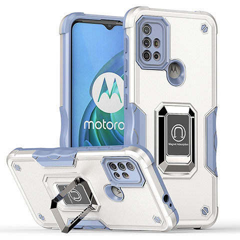 Custodia Silicone e Plastica Opaca Cover con Magnetico Anello Supporto S05 per Motorola Moto G10 Bianco
