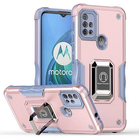Custodia Silicone e Plastica Opaca Cover con Magnetico Anello Supporto S05 per Motorola Moto G10 Power Rosa