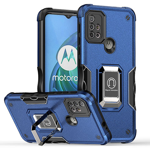 Custodia Silicone e Plastica Opaca Cover con Magnetico Anello Supporto S05 per Motorola Moto G20 Blu