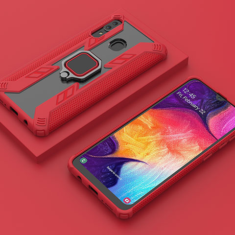 Custodia Silicone e Plastica Opaca Cover con Magnetico Anello Supporto S05 per Samsung Galaxy A30 Rosso