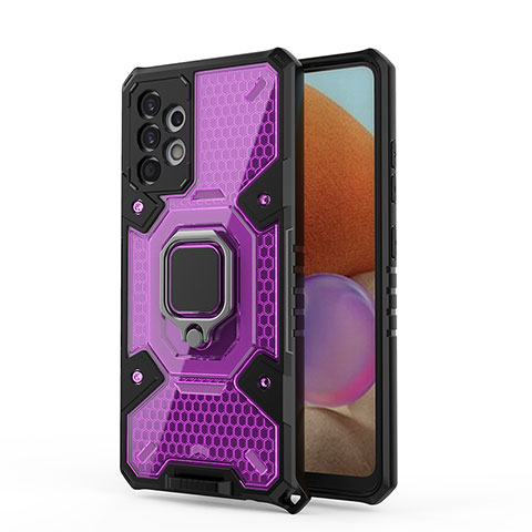 Custodia Silicone e Plastica Opaca Cover con Magnetico Anello Supporto S05 per Samsung Galaxy M32 5G Viola