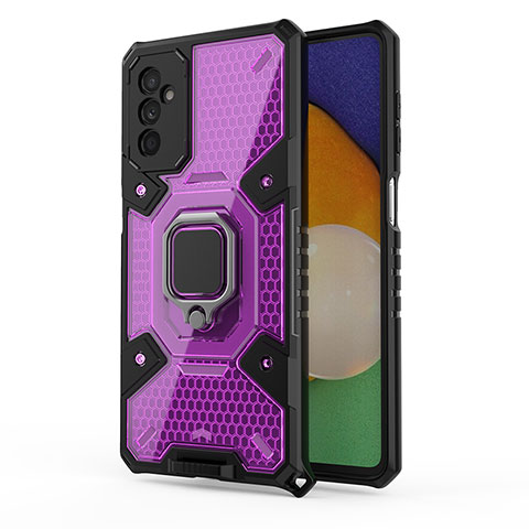 Custodia Silicone e Plastica Opaca Cover con Magnetico Anello Supporto S05 per Samsung Galaxy M52 5G Viola