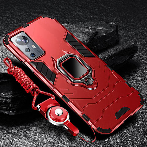 Custodia Silicone e Plastica Opaca Cover con Magnetico Anello Supporto S05 per Xiaomi Mi 12 Lite 5G Rosso