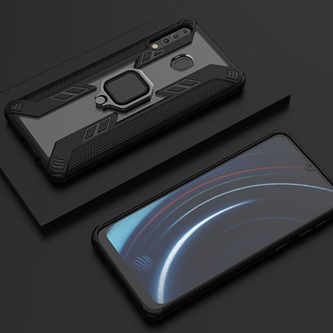 Custodia Silicone e Plastica Opaca Cover con Magnetico Anello Supporto S06 per Samsung Galaxy A40s Nero