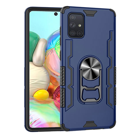 Custodia Silicone e Plastica Opaca Cover con Magnetico Anello Supporto S06 per Samsung Galaxy A71 5G Blu