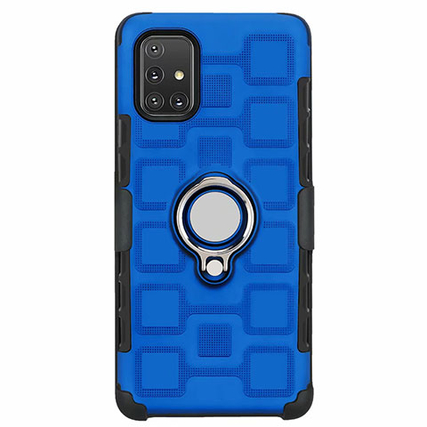 Custodia Silicone e Plastica Opaca Cover con Magnetico Anello Supporto S07 per Samsung Galaxy A71 5G Cielo Blu