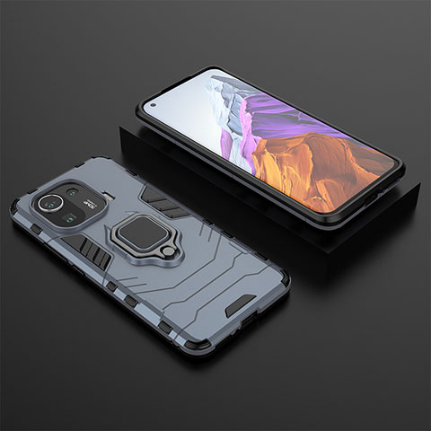 Custodia Silicone e Plastica Opaca Cover con Magnetico Anello Supporto S07 per Xiaomi Mi 11 Pro 5G Blu
