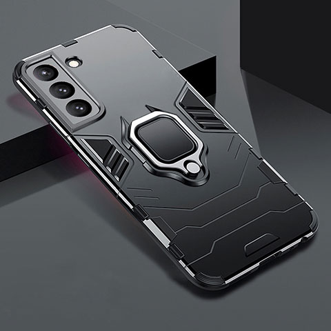 Custodia Silicone e Plastica Opaca Cover con Magnetico Anello Supporto S08 per Samsung Galaxy S21 5G Nero