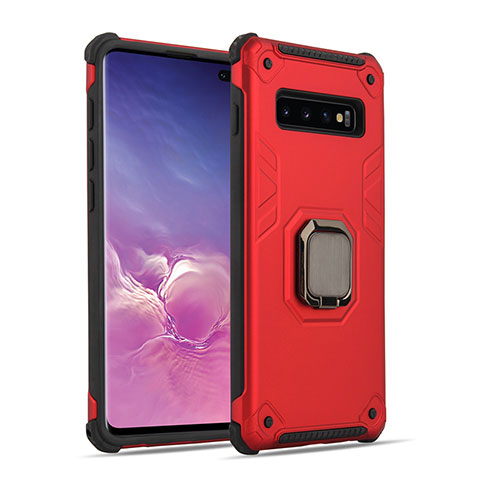 Custodia Silicone e Plastica Opaca Cover con Magnetico Anello Supporto T01 per Samsung Galaxy S10 Plus Rosso