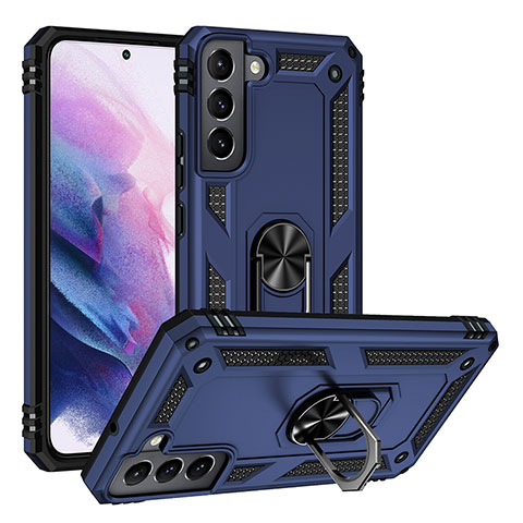 Custodia Silicone e Plastica Opaca Cover con Magnetico Anello Supporto T03 per Samsung Galaxy S21 5G Blu