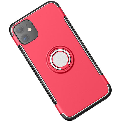 Custodia Silicone e Plastica Opaca Cover con Magnetico Anello Supporto Y01 per Apple iPhone 11 Rosso