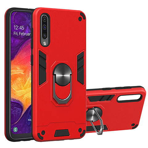 Custodia Silicone e Plastica Opaca Cover con Magnetico Anello Supporto Y01B per Samsung Galaxy A30S Rosso