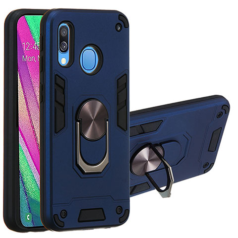 Custodia Silicone e Plastica Opaca Cover con Magnetico Anello Supporto Y01B per Samsung Galaxy A40 Blu