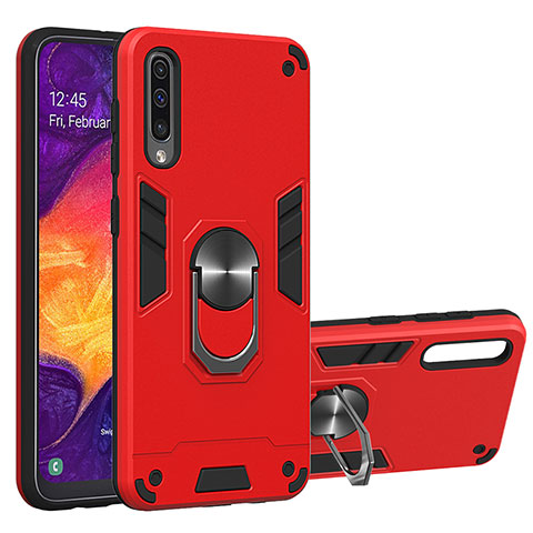 Custodia Silicone e Plastica Opaca Cover con Magnetico Anello Supporto Y01B per Samsung Galaxy A50S Rosso