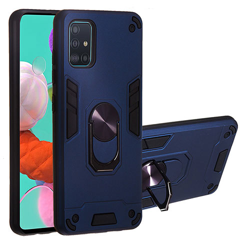 Custodia Silicone e Plastica Opaca Cover con Magnetico Anello Supporto Y01B per Samsung Galaxy A51 4G Blu