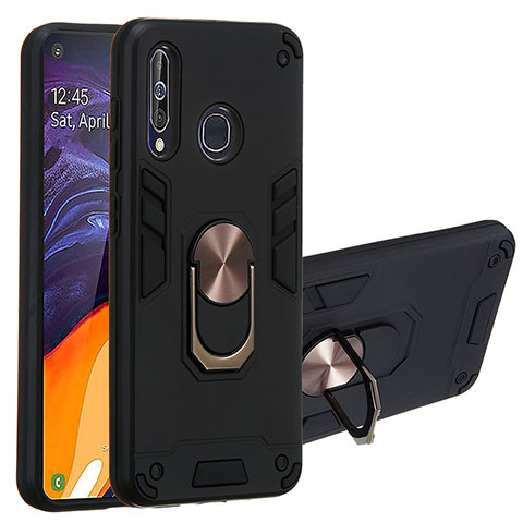 Custodia Silicone e Plastica Opaca Cover con Magnetico Anello Supporto Y01B per Samsung Galaxy A60 Nero