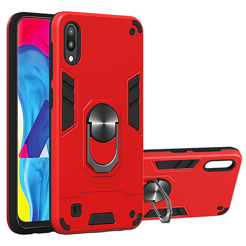 Custodia Silicone e Plastica Opaca Cover con Magnetico Anello Supporto Y01B per Samsung Galaxy M10 Rosso