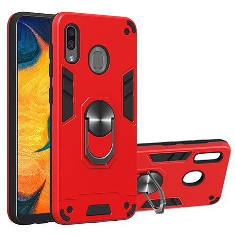 Custodia Silicone e Plastica Opaca Cover con Magnetico Anello Supporto Y01B per Samsung Galaxy M10S Rosso
