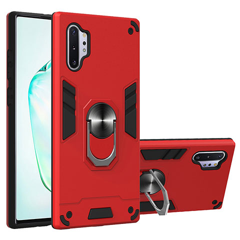 Custodia Silicone e Plastica Opaca Cover con Magnetico Anello Supporto Y01B per Samsung Galaxy Note 10 Plus 5G Rosso