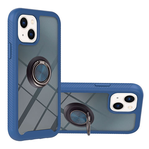 Custodia Silicone e Plastica Opaca Cover con Magnetico Anello Supporto YB1 per Apple iPhone 13 Blu